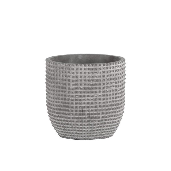 Urban Trends Collection Cement Round Pot with Engraved Square Lattice Tapered Bottom Natural  Light Gray Medium 53824